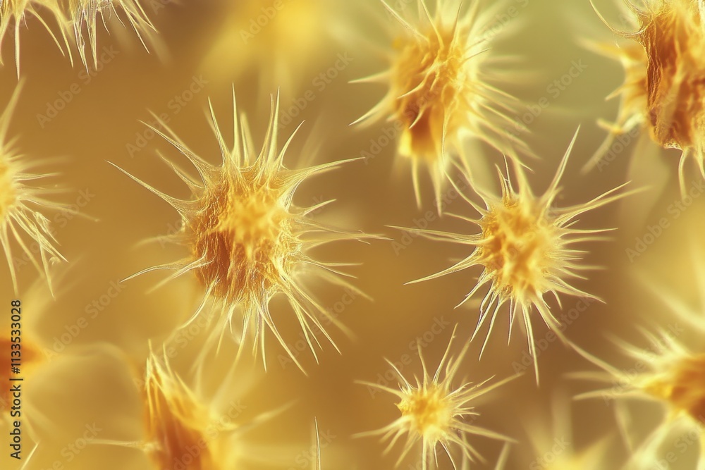 Obraz premium Golden Microscopic Cells: A Detailed Look at Cellular Structure