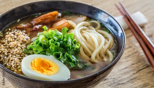 Modern Japanese Ramen with Egg and Vegetables