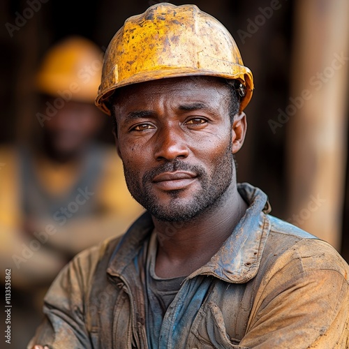 Portrait of a confident construction worker wearing a yellow hard hat