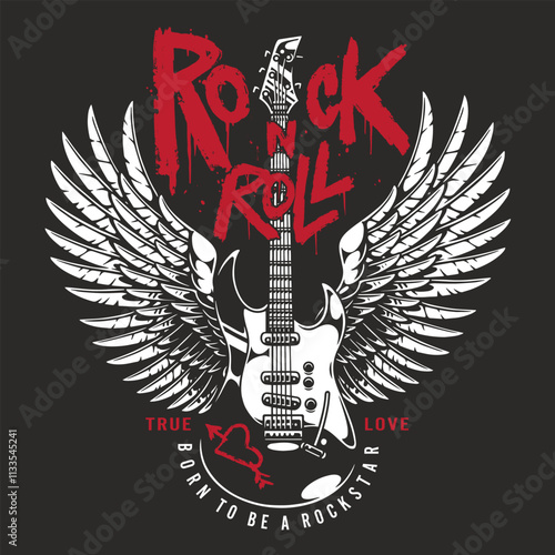 Rock design with guitar and wings