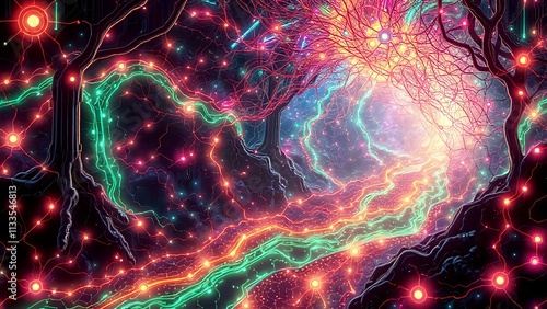 Cybernetic Tree with Glowing Branches