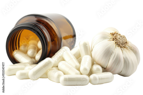 Garlic Supplement Bottle Isolated on Transparent Background photo