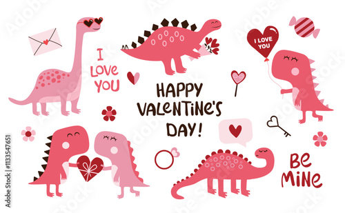 Valentine's Day dinosaurs collection. Adorable Dinos with love elements.