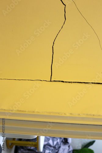 House structural foundation cracked, building problem wall cracked. photo