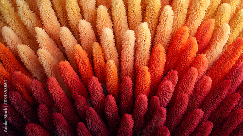 Vibrant close up of torch lily flowers in shades of orange and red, showcasing their unique texture and beauty photo