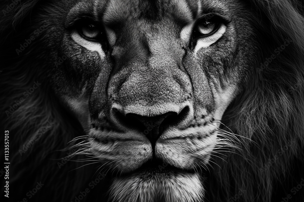 Fototapeta premium lion isolated on black background, Black and white 