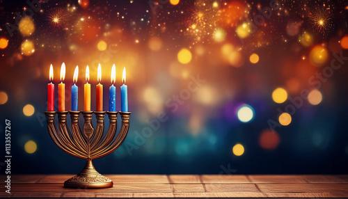 hanukkah menorah with candles photo