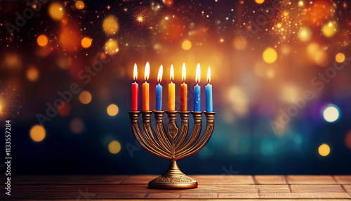 hanukkah menorah with candles photo