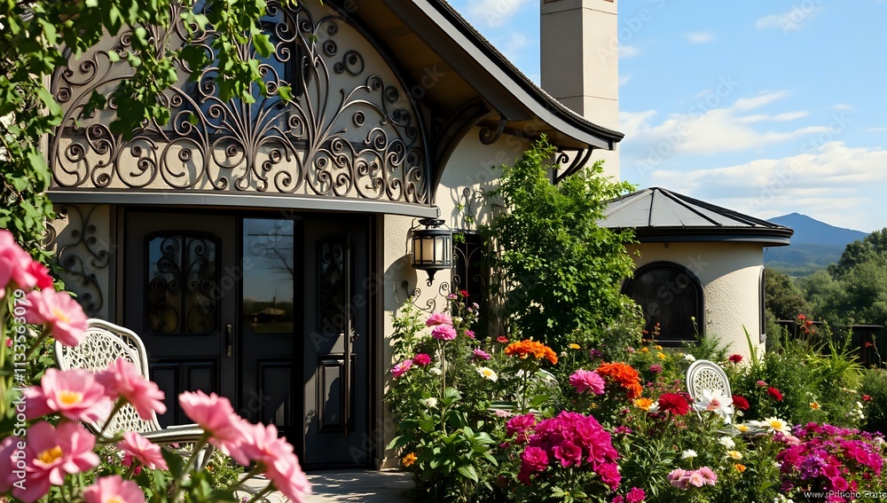 Fototapeta premium Art Deco Garden Scene with Gazebo
