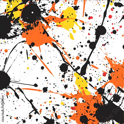 splatter ink graffitti in orange black white yellow red