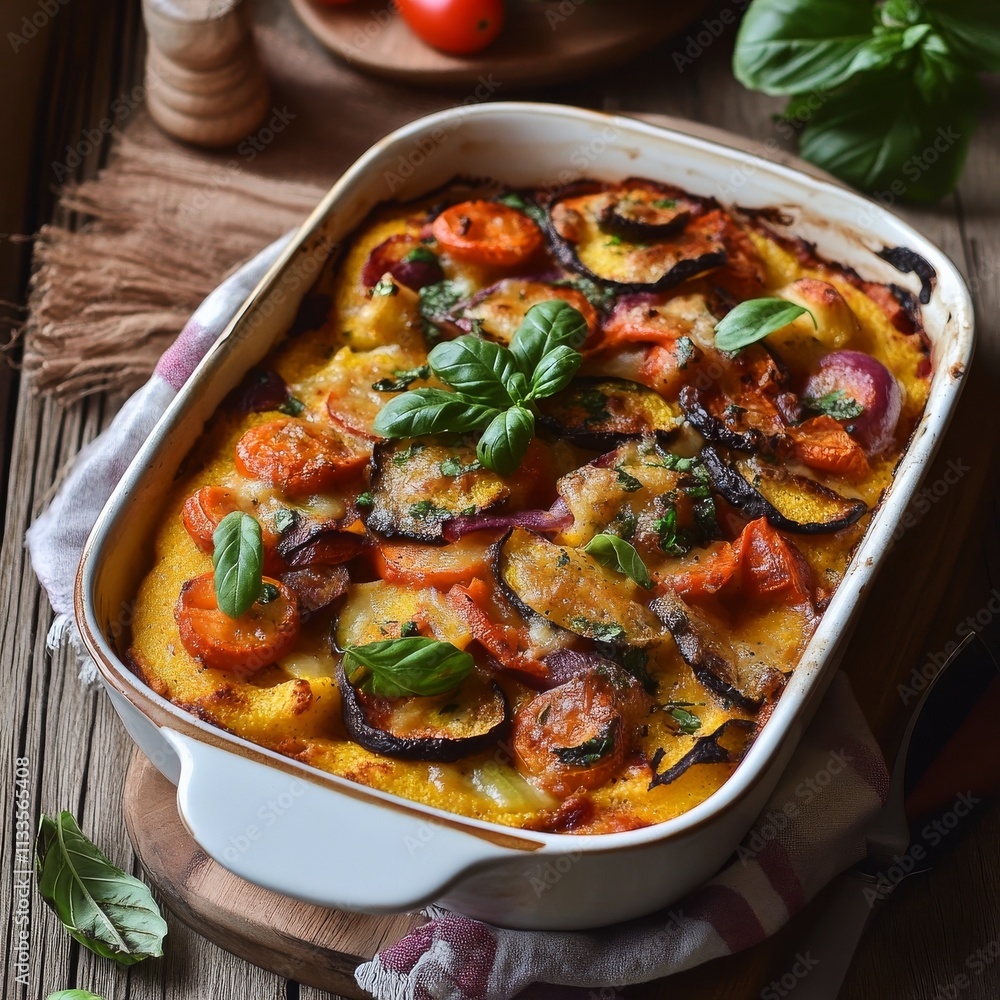 Baked polenta with veggies and cheese Baked polenta with veggies and cheese