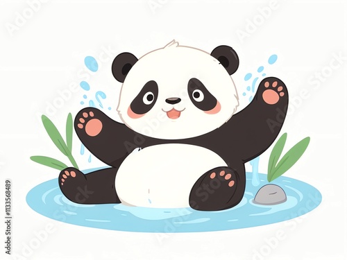 Adorable Panda Splashing in a Pool: A Delightful Illustration photo