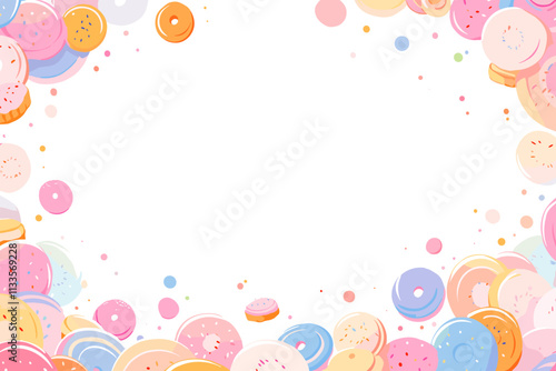 White background with a bunch of donuts in different colors