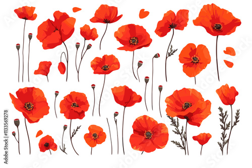 Collection of red flowers with stems