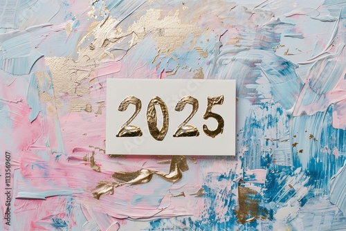 Wallpaper Mural A New Year card design featuring "2025" in gold foil on a white textured background Torontodigital.ca