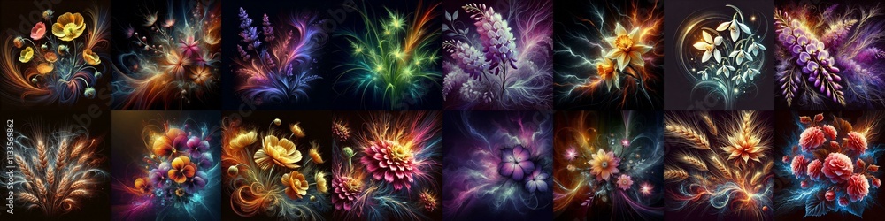 Plasma explosion flowers. AI generated illustration Plasma explosion flowers. AI generated illustration