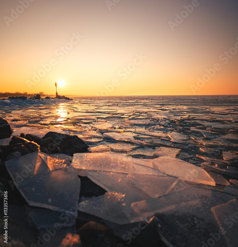 Colorful winter sunset over...