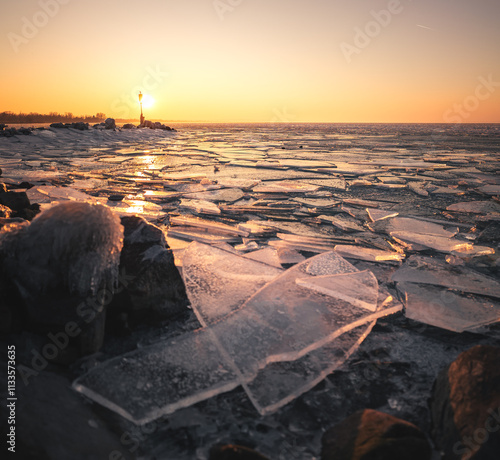 Colorful winter sunset over...