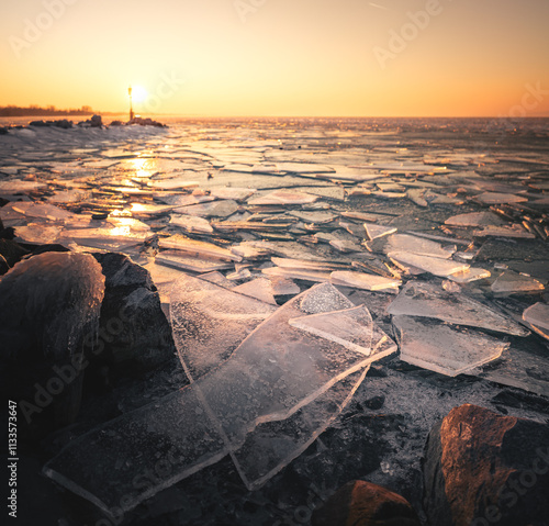 Colorful winter sunset over...
