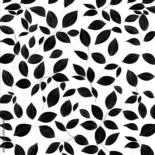 precise geometric botanical flat pattern in black and white