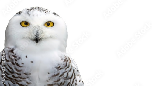 snowy owl - Bubo scandiacus -  aka polar, Arctic owl is a large, white owl of the true owl family. Snowy owls are native to the Arctic regions of both North America and the Palearctic.  Face closeup photo