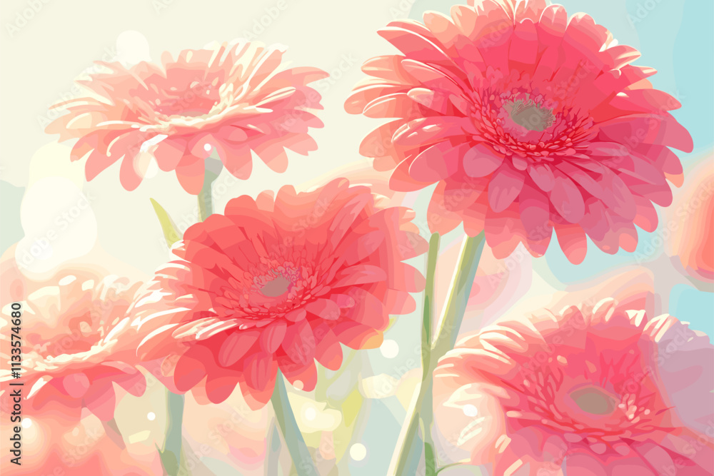 Fototapeta premium Bunch of pink flowers with green stems