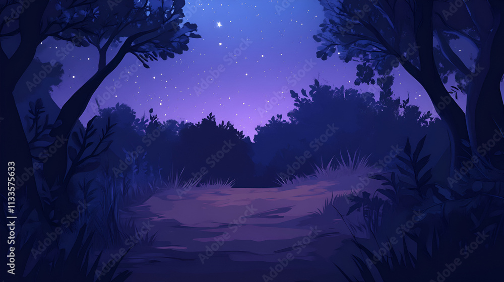 Fototapeta premium Nighttime Forest Path Under Starlit Sky