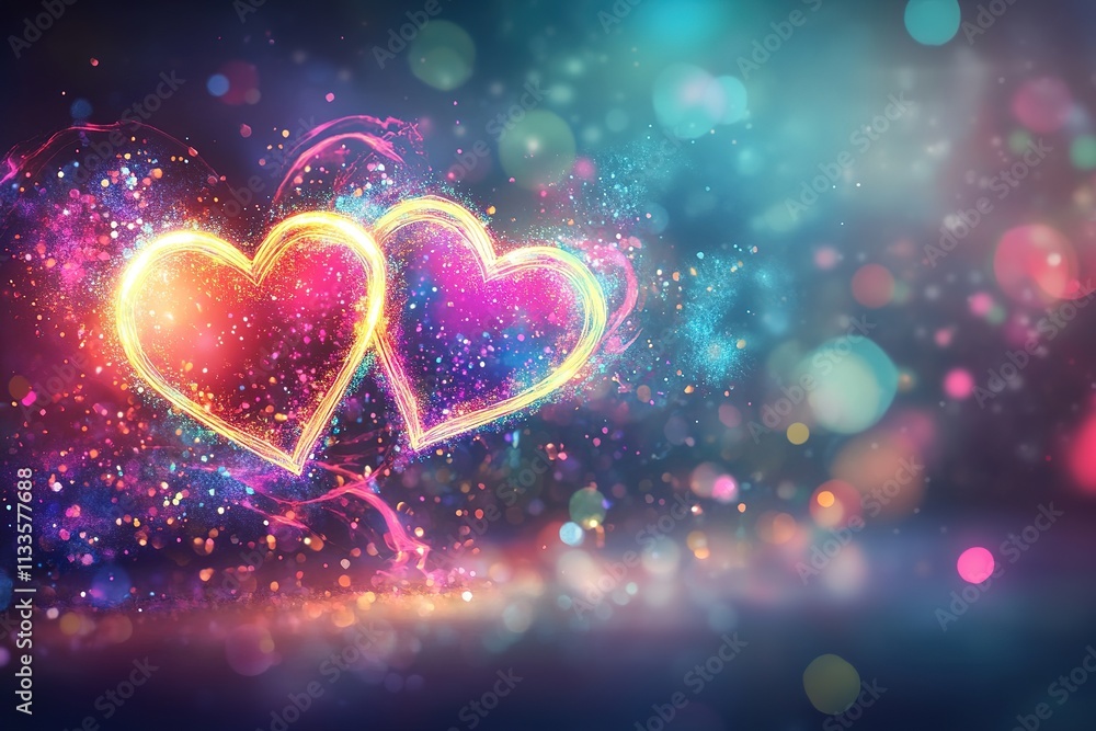 Two Intertwined Glowing Hearts Sparkle Brightly Two Intertwined Glowing Hearts Sparkle Brightly