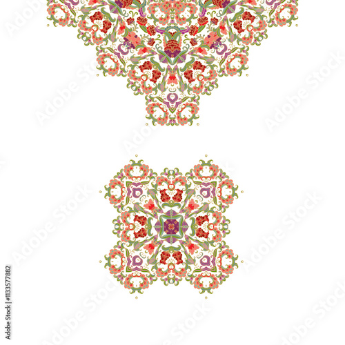 Laced golden red decorative ornamental composition  on white background	