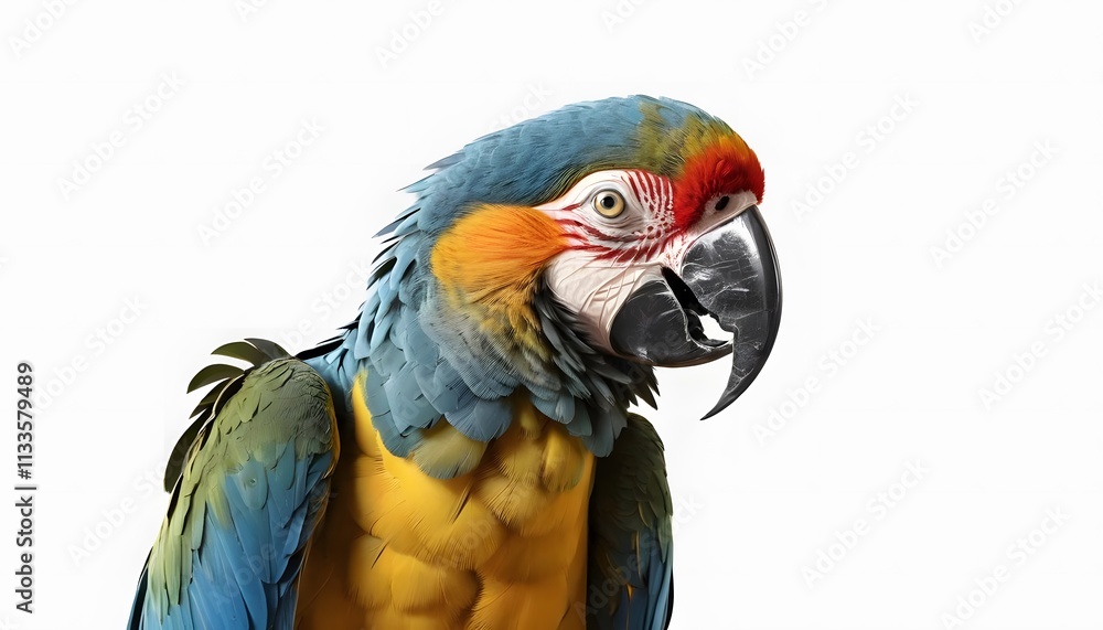 Fototapeta premium Vibrant Blue-and-gold Macaw Portrait Against a Pure White Background
