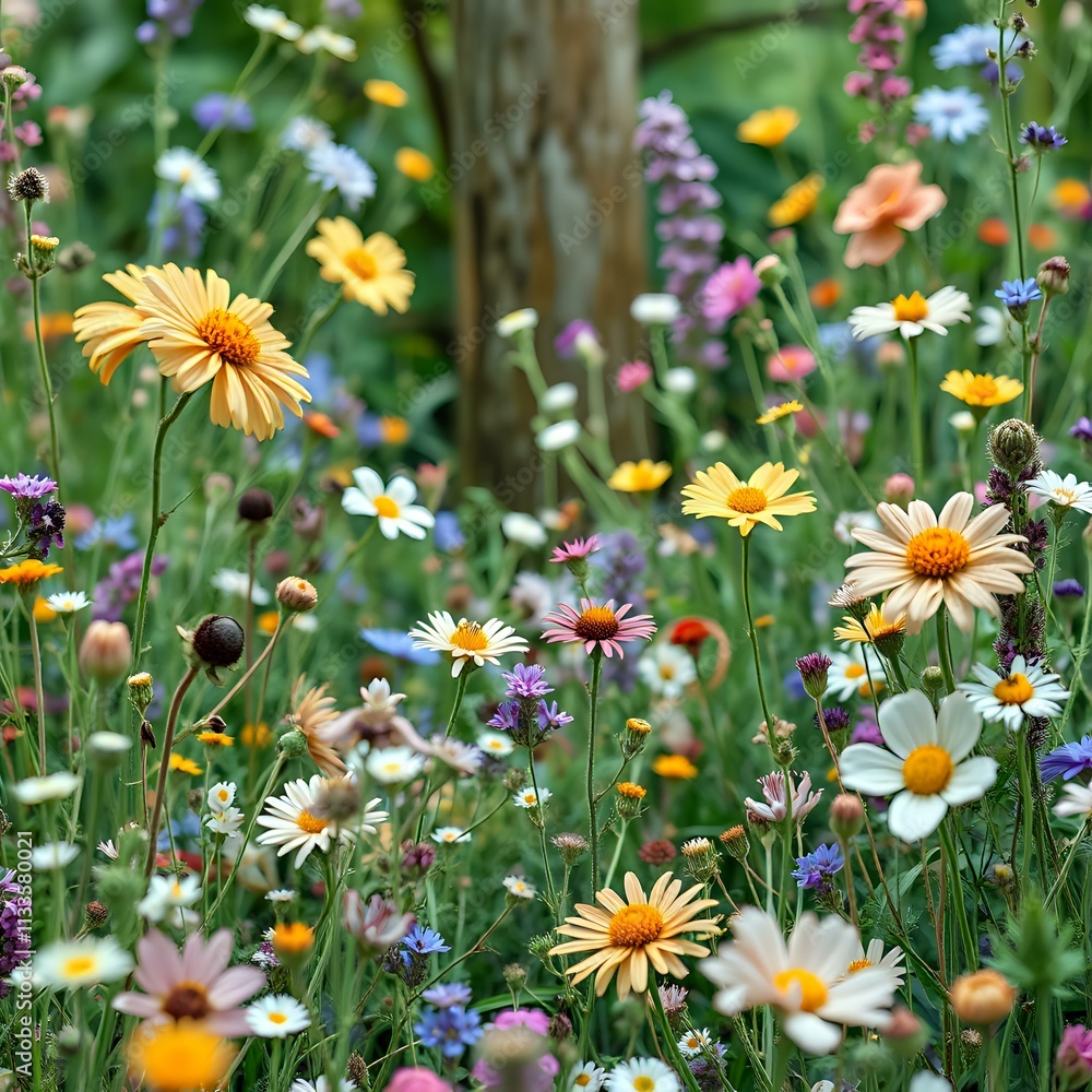 Fototapeta premium Vibrant Art Nouveau Wildflower Meadow