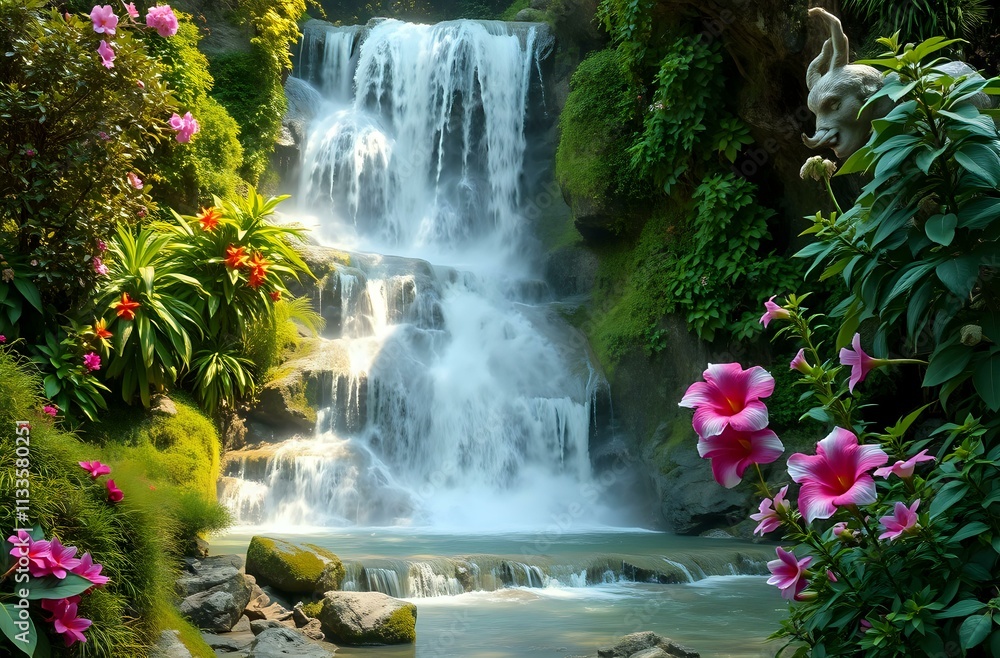 Enchanting Whispering Waterfall in Magical Realm Enchanting Whispering Waterfall in Magical Realm