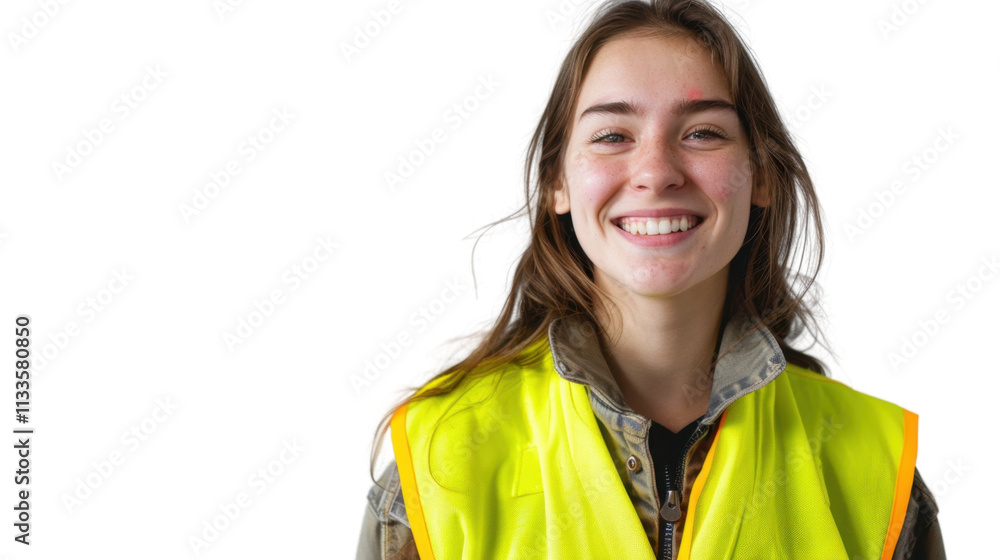 American caucasian young female engineer on white background
American caucasian young female engineer on white background