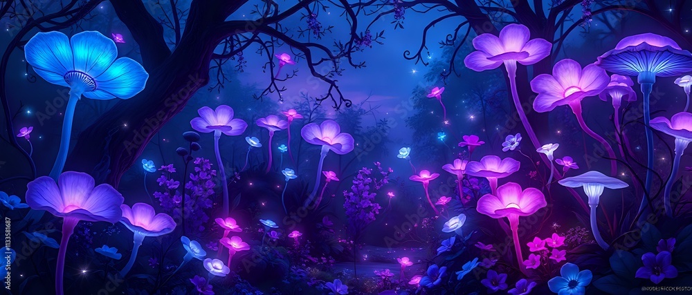 Luminescent Twilight Forest with Glowing Mushrooms Luminescent Twilight Forest with Glowing Mushrooms