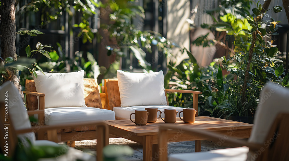Fototapeta premium table and chairs in a garden