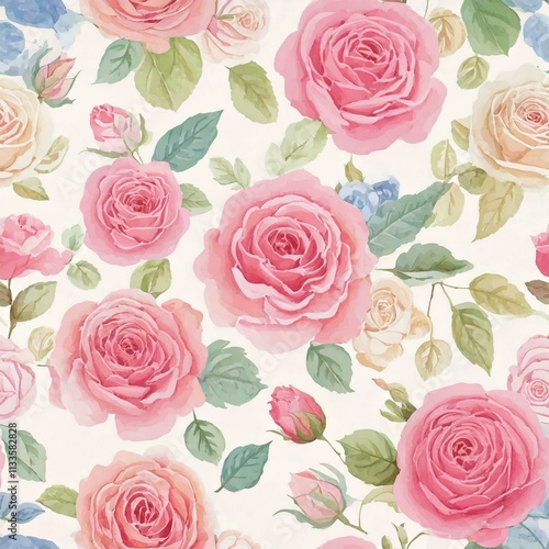 Sweet rose flower watercolor seamless pattern.soft pastel colors water color seamless pattern for beauty products or other.