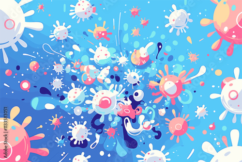 Colorful painting of a virus with many different colors