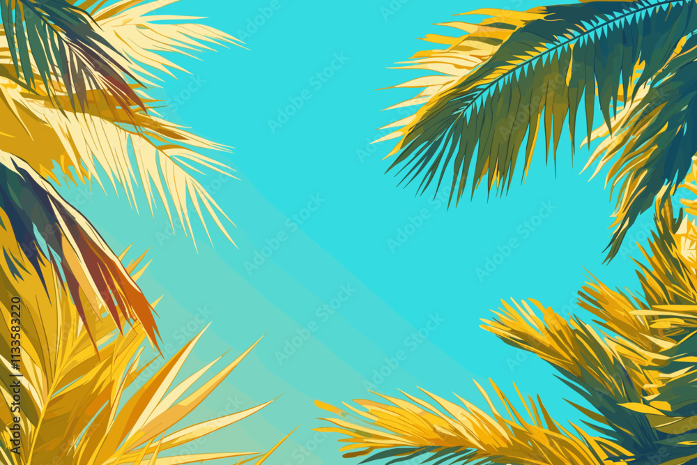 Fototapeta premium Blue sky with palm trees in the foreground