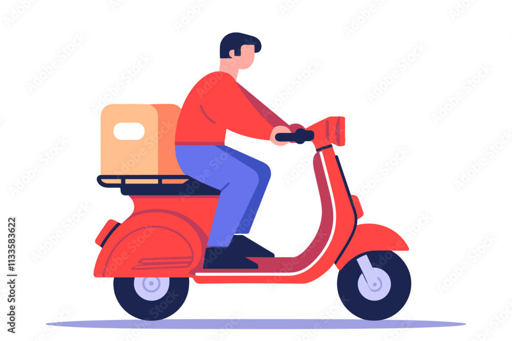 Man is riding a red scooter Man is riding a red scooter