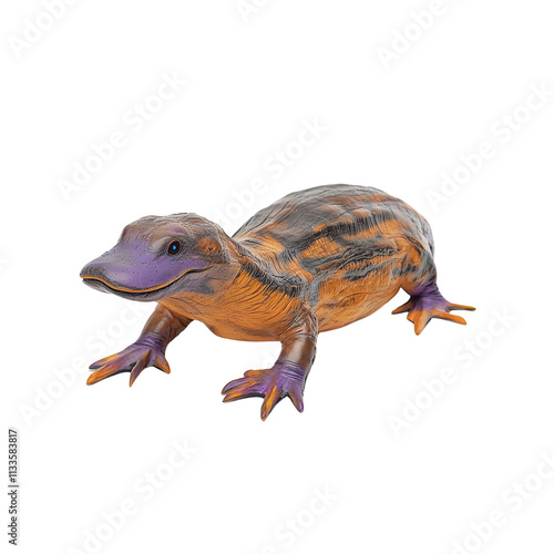 Vibrant Orange and Purple Platypus-like Reptile Figurine photo