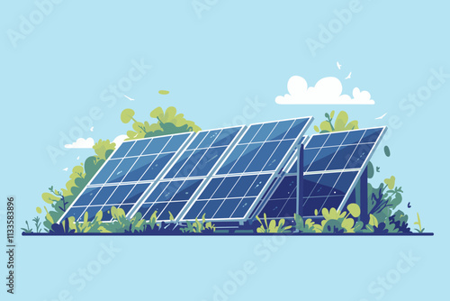 Solar panel is shown with a blue sky in the background