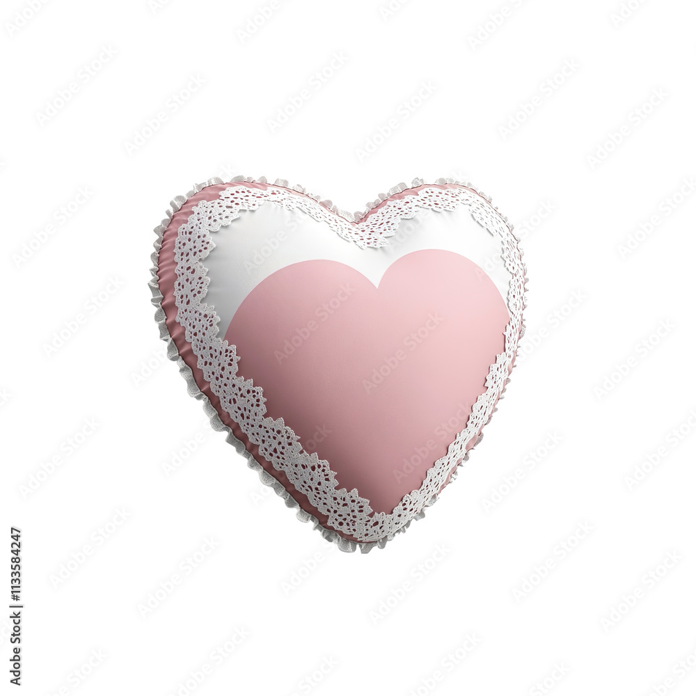 Pink Heart-Shaped Pillow with White Lace Trim Pink Heart-Shaped Pillow with White Lace Trim