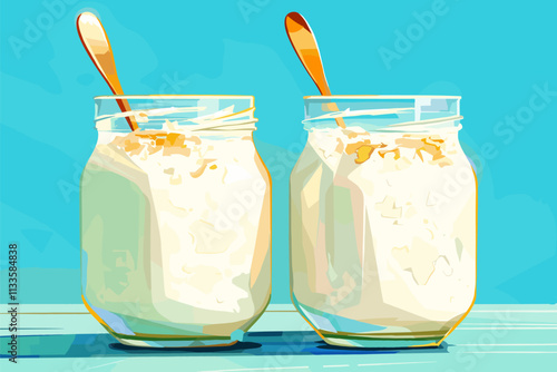 Two jars of yogurt with spoons in them