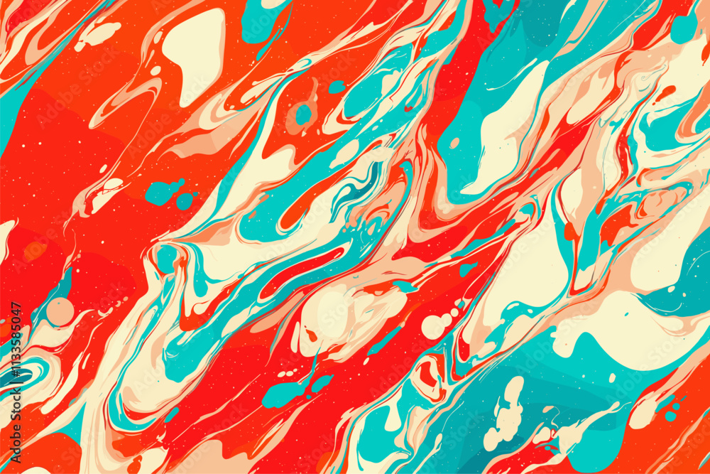 Colorful painting with red, blue, and white colors. The painting has a lot of swirls and splatters. flat vector illustration