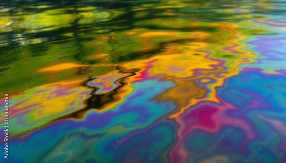 Colorful abstract reflection on water surface, with vibrant hues of yellow, orange, green, blue, and red creating a mesmerizing and dynamic pattern photography.Blurred motion Colorful abstract reflection on water surface, with vibrant hues of yellow, orange, green, blue, and red creating a mesmerizing and dynamic pattern photography.Blurred motion