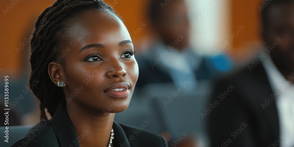 Professional Businesswoman Smiling and Presenting Professional Businesswoman Smiling and Presenting
