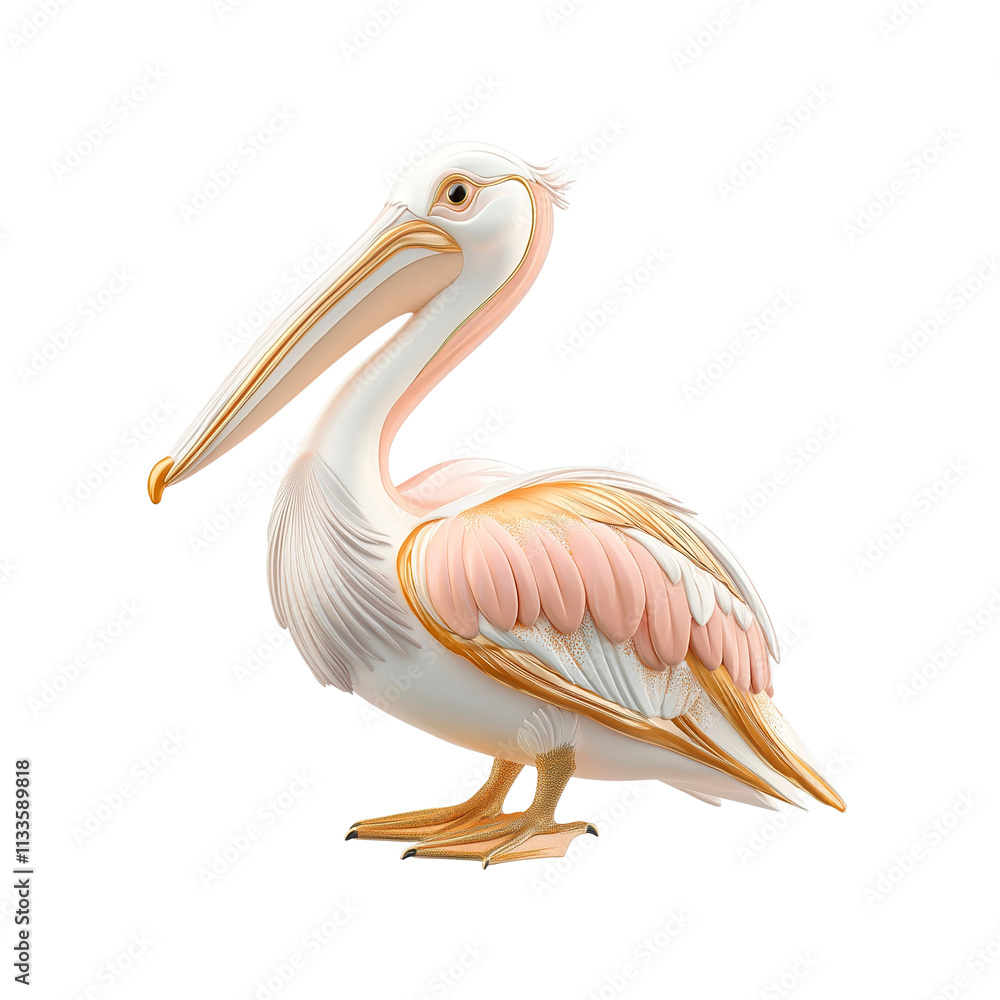 Obraz premium Elegant White and Gold Pelican Bird Illustration