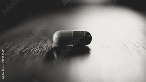 Medication Pill and Bottle on Table photo