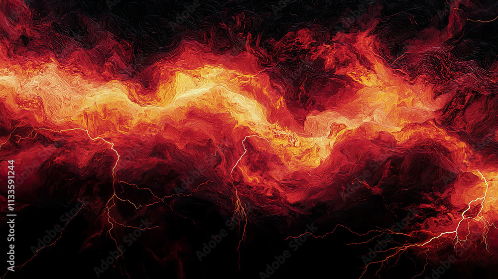 Abstract cosmic storm, swirling red, orange, and dark clouds with streaks of lightning, dramatic contrast between light and shadow, ultra-realistic depth Abstract cosmic storm, swirling red, orange, and dark clouds with streaks of lightning, dramatic contrast between light and shadow, ultra-realistic depth