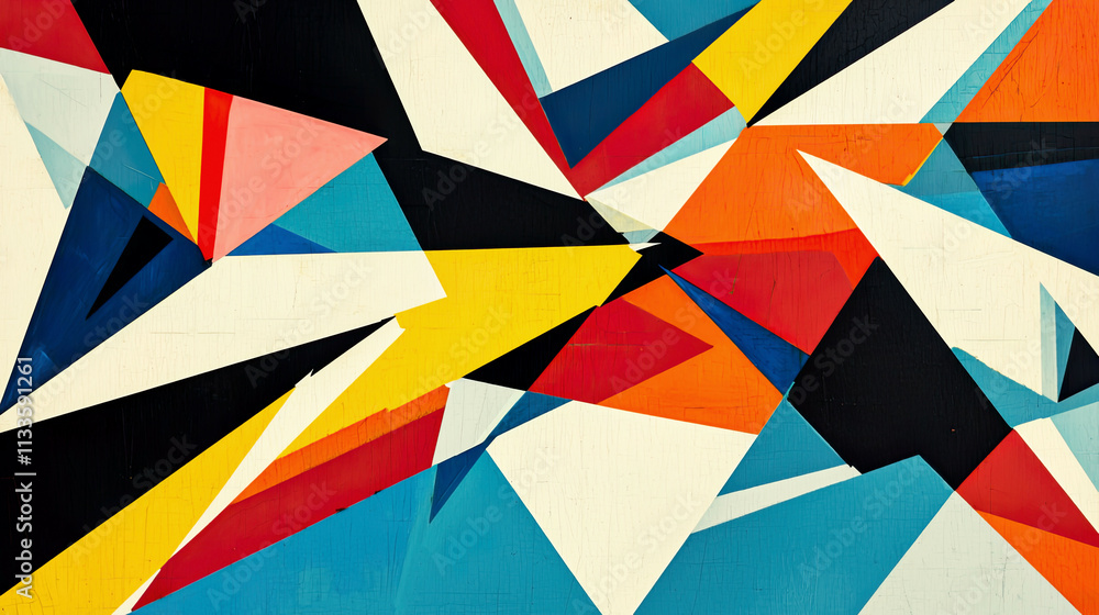 Abstract design of intersecting colorful polygons and triangles, creating dynamic, futuristic, and lively imagery with bold edges Abstract design of intersecting colorful polygons and triangles, creating dynamic, futuristic, and lively imagery with bold edges